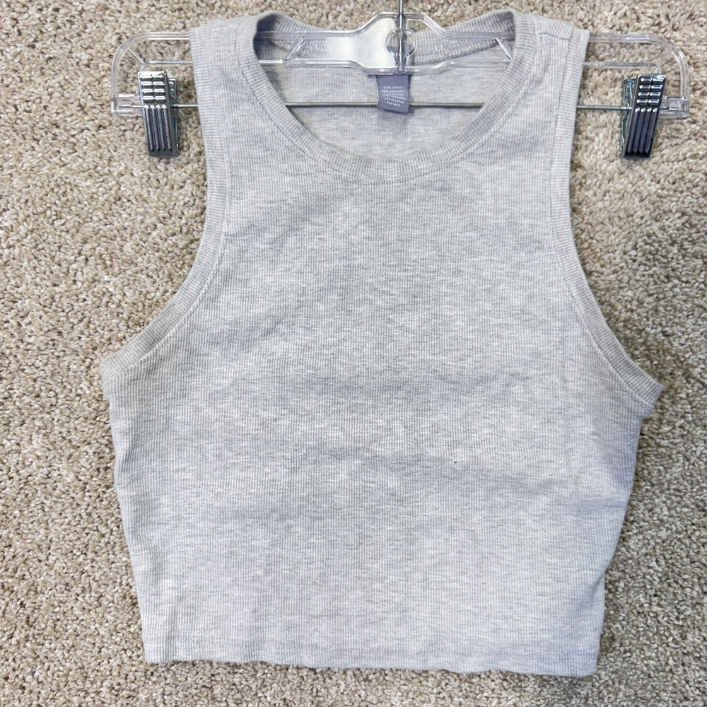 Tillys Tank Top Womens L Ribbed Knit Cropped Grey Sleeveless EUC